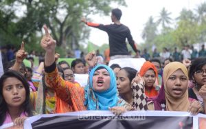 Traffic Disrupted by Student’s Protests on the Streets of Dhaka